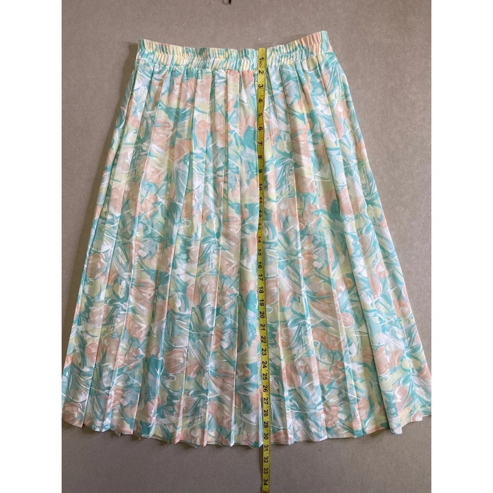 Vintage Jessica Cole Pastel Floral Pleated Midi Skirt Elastic Waist Medium USA